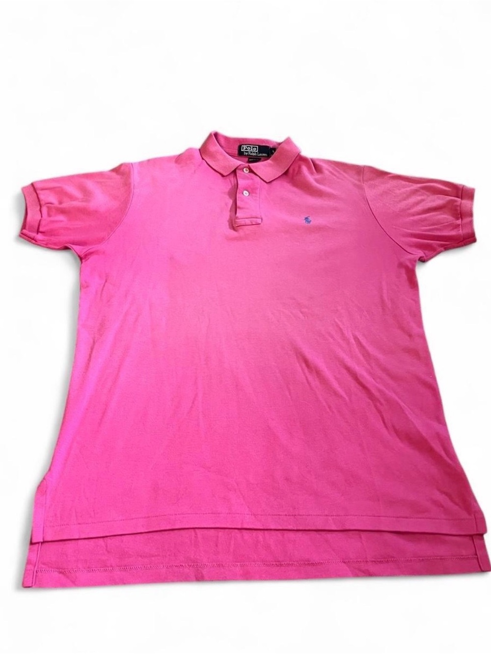 Vintage Men’s Ralph Lauren Polo Shirt Pink Blue Pony Size L Preppy